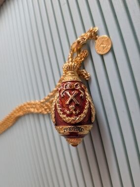 Joan Rivers 10th Anniversary Enamel Faberge Egg Pendant Necklace, 2000